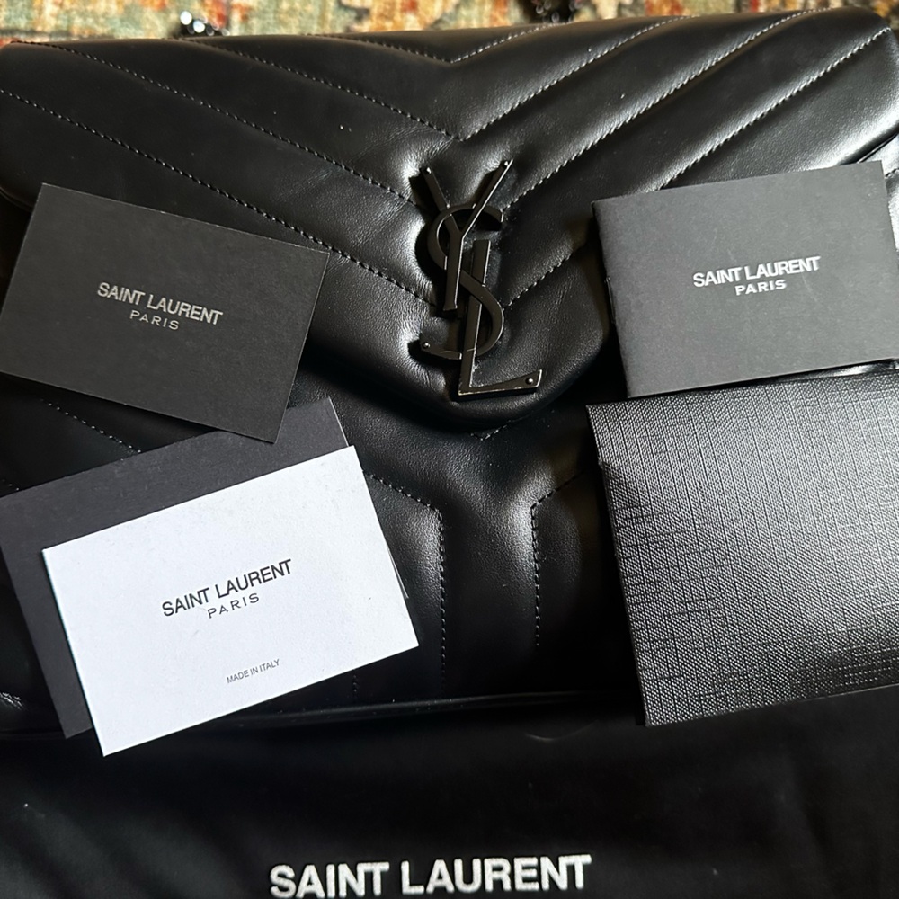 Saint Laurent Black Quilted Leather YSL Logo Shoulder Bag